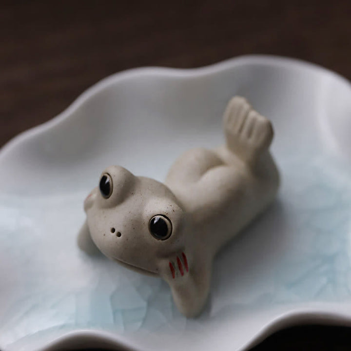 Meditating Ceramic Small Frog Statue Decoration - Frog(Lotus Tray Not included) - image 5