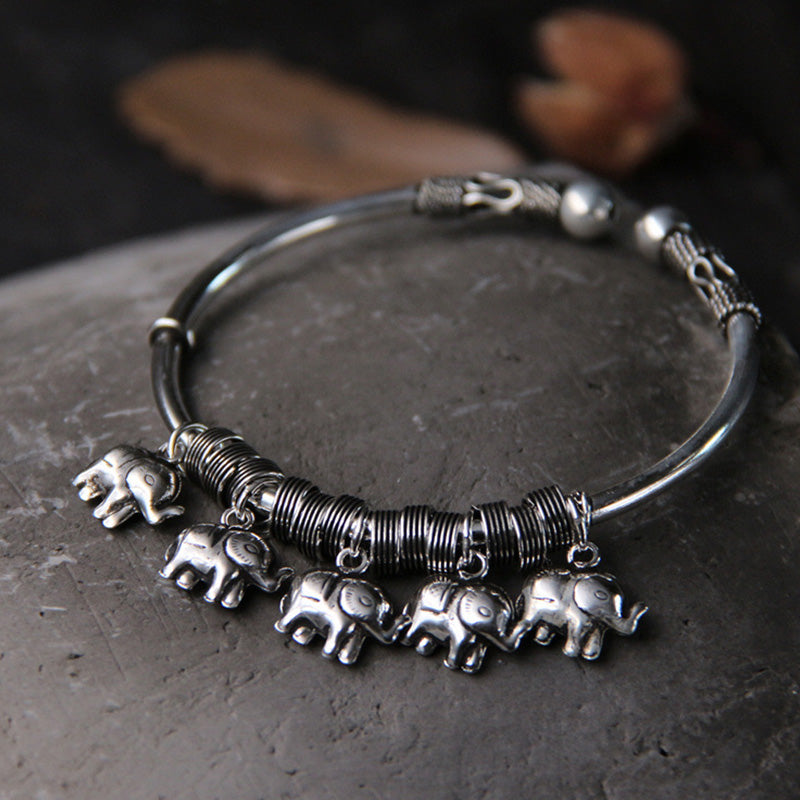 Buddha Stones 925 Sterling Silver Elephant Strength Bracelet Bangle - ELEPHANT SYMBOL (STRENGTH ♥ WISDOM) - image 1
