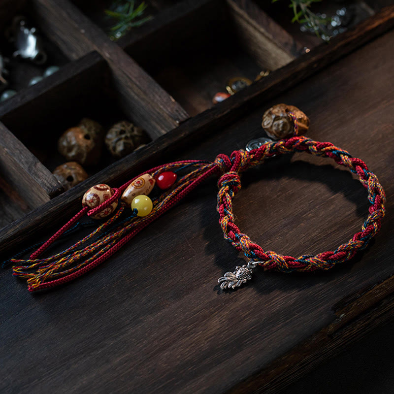 Buddha Stones Tibetan Handmade Colorful Thread 925 Sterling Silver Koi Fish Protection Strength String Bracelet - image 6