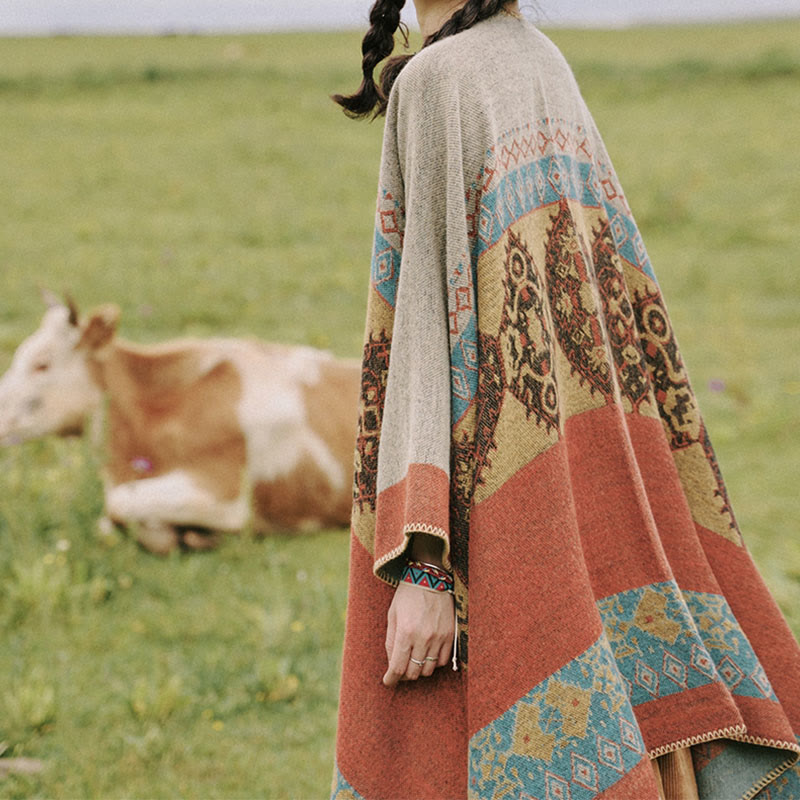 Buddha Stones Tibetan Shawl Diamond Pattern Winter Warm Cloak Scarf - image 8