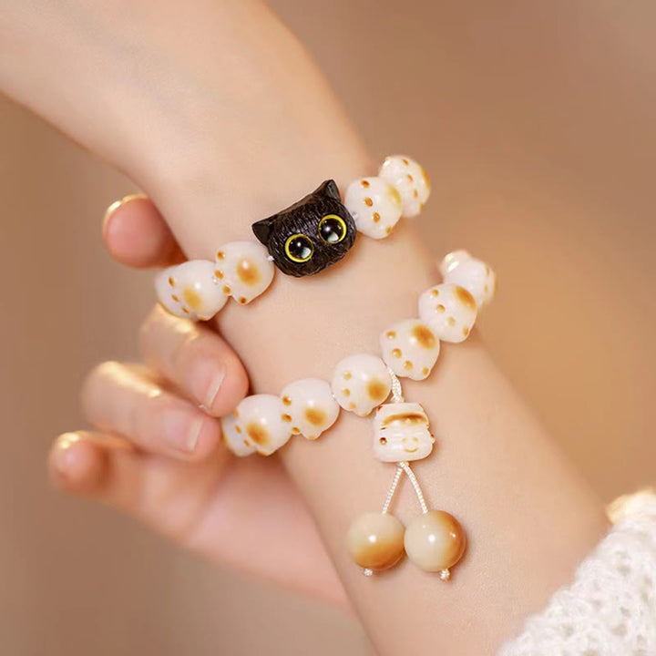 Buddha Stones Natural Bodhi Seed Red Sandalwood Lovely Paw Lucky Cat Peace Bracelet - image 3