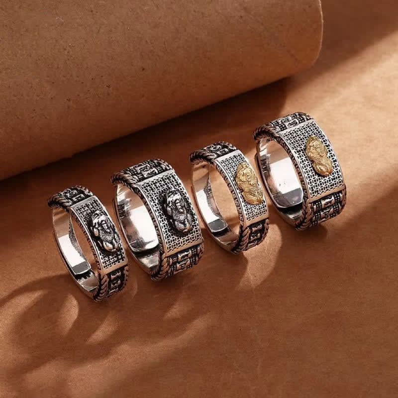 Buddha Stones Lucky FengShui PiXiu Wealth Prayer Wheels Couple Ring - image 6