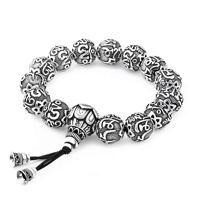 Buddha Stones Tibetan Om Mani Padme Hum Carved Alloy Beads Amulet Bracelet - image 7