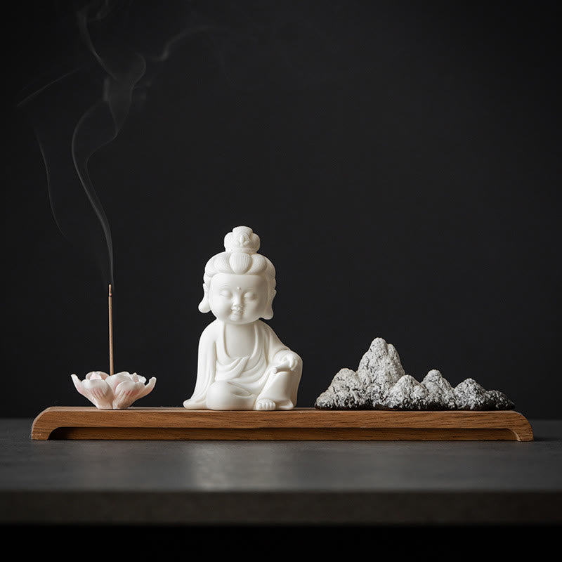 Buddha Stones Lotus Flower Tathagata Kwan Yin Avalokitesvara Ksitigarbha Meditation Ceramic Stick Incense Burner Decoration - Kwan Yin Avalokitesvara - image 6