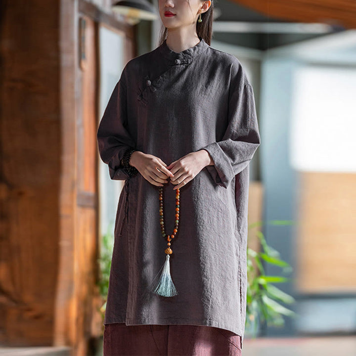 Buddha Stones Vintage Cotton Linen Blouse Women Long Sleeve Shirt Chinese Hanfu Top