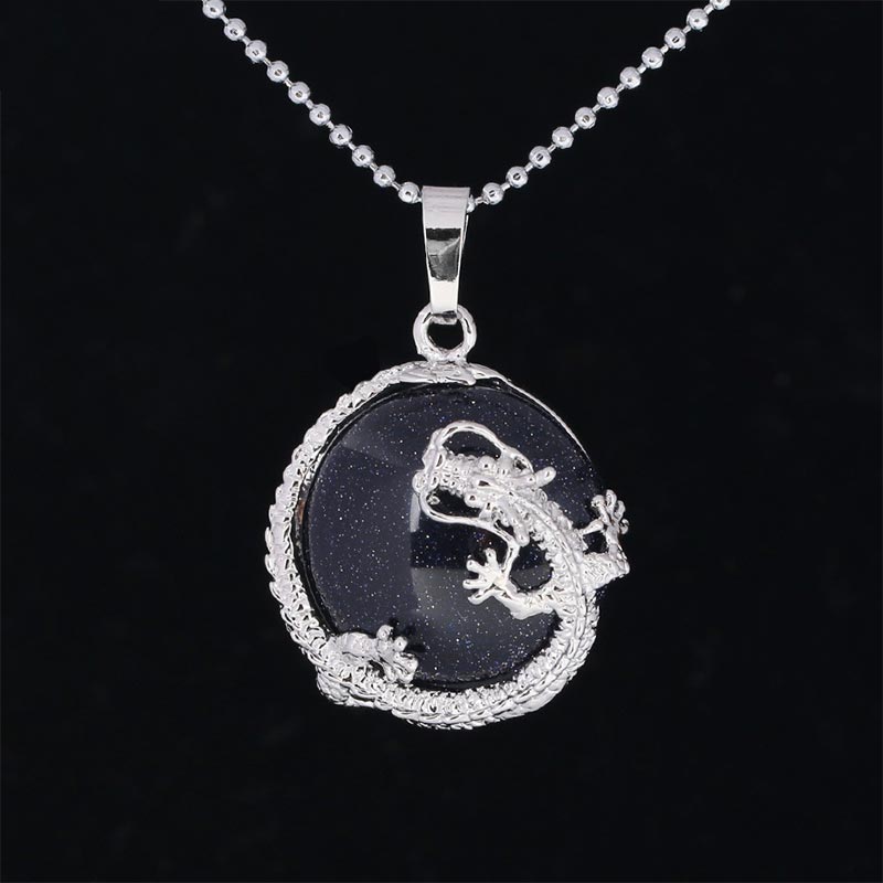 Buddha Stones Chinese Dragon Natural Quartz Crystal Healing Energy Necklace Pendant - Blue Sandstone - image 7