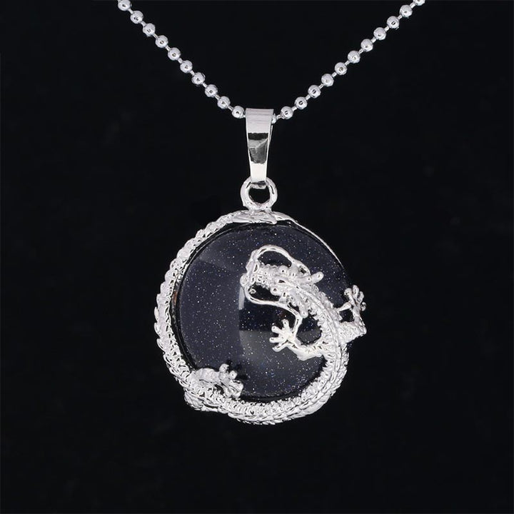 Buddha Stones Chinese Dragon Natural Quartz Crystal Healing Energy Necklace Pendant - Blue Sandstone - image 7