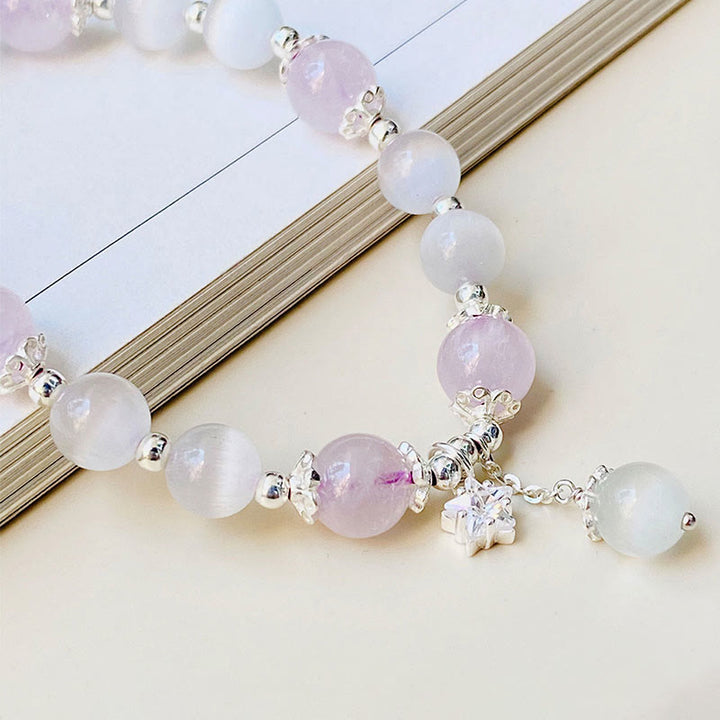 Buddha Stones 925 Sterling Silver Natural Amethyst Cat's Eye Spiritual Awareness Star Bracelet - image 3