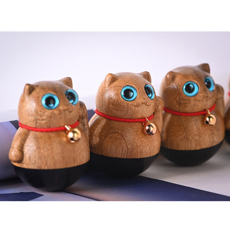 Buddha Stones Mini Lucky Cat Kitten Phoebe Zhennan Wood Blessing Decoration - image 19