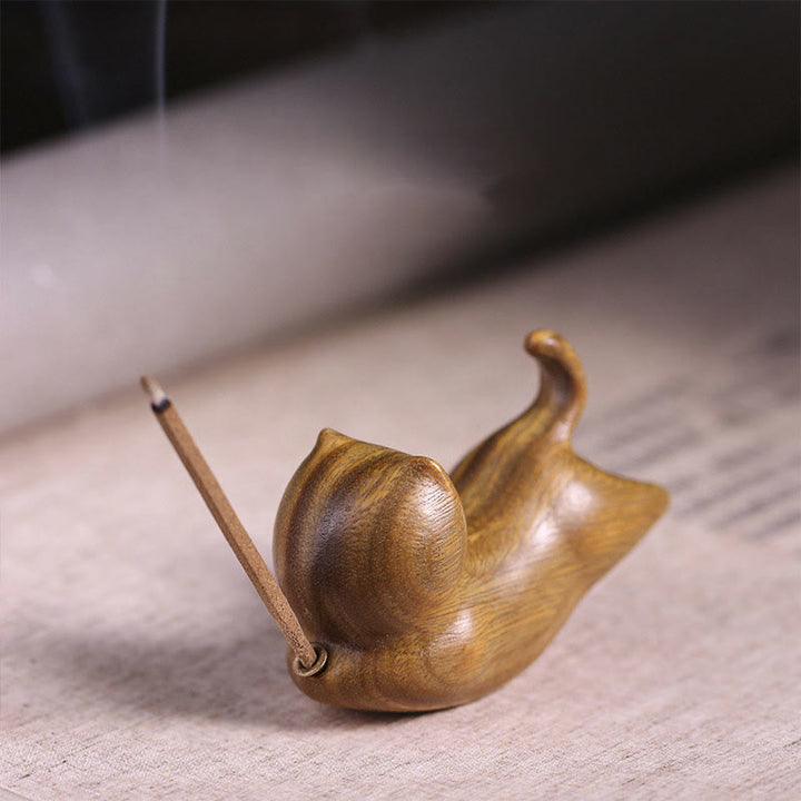 Buddha Stones Green Sandalwood Cute Cat Pattern Soothing Stick Incense Burner Decoration - Green Sandalwood Cat 5.6*3.4*2.3cm - image 0