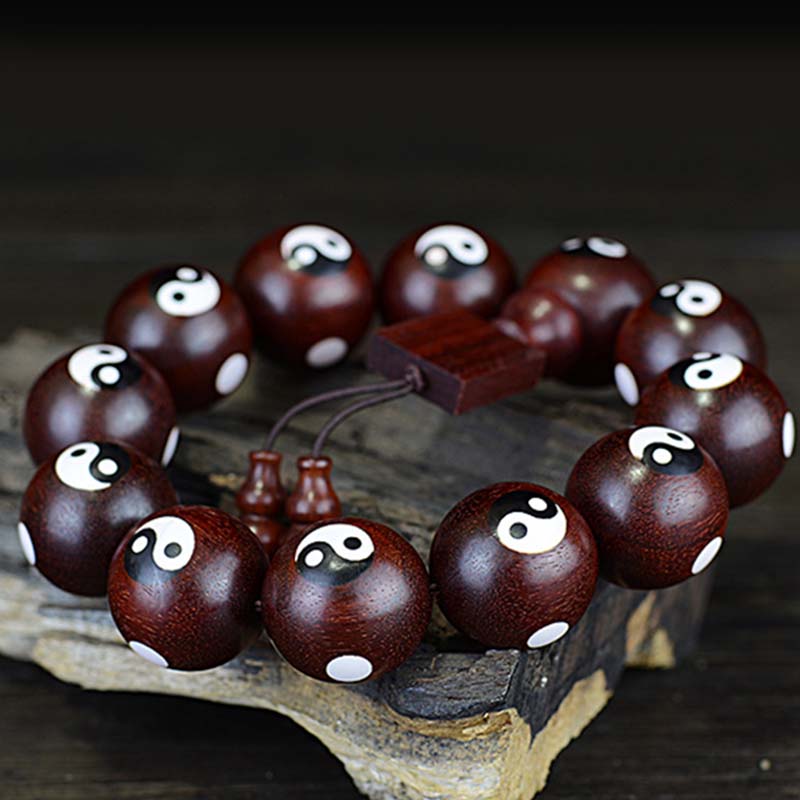 Buddha Stones Small Leaf Red Sandalwood Yin Yang Protection Bracelet