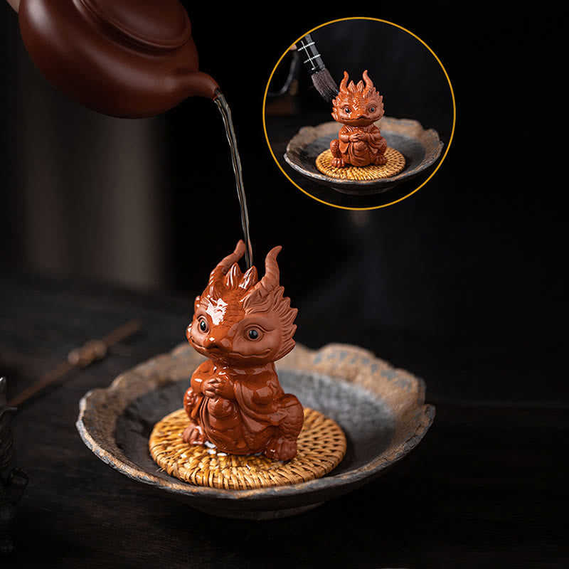 Buddha Stones Luck Dragon Wealth Tea Pet Purple Clay Figurine Decoration - image 9