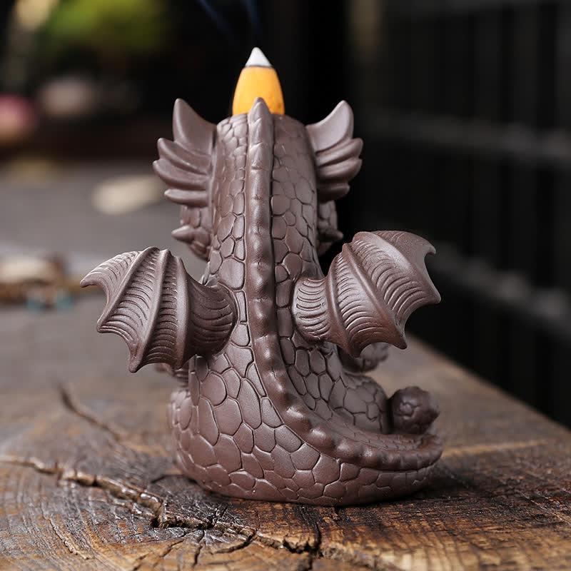 Lovely Dinosaur Purple Clay Backflow Smoke Fountain Healing Incense Burner Decoration - image 3