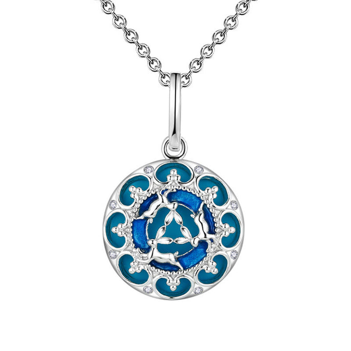 Buddha Stones 925 Sterling Silver Round Turquoise Three Rabbits Balance Necklace Pendant - image 4