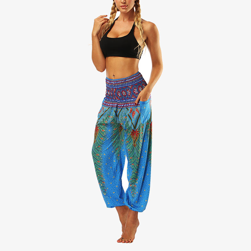 Buddha Stones Hippie Pants Baggy Boho High Waist Lounge Trousers with Pockets Women's Yoga Pants