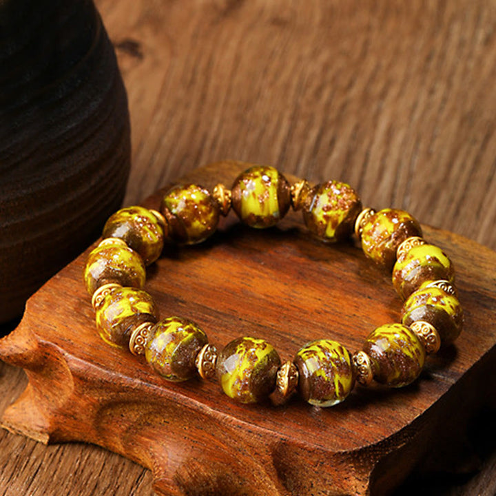 Buddha Stones Gold Swallowing Beast Family Charm Liuli Glass Bead Fortune Bracelet - Gold - Simple Version - 12mm - image 4