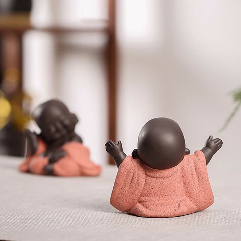 Buddha Stones Always Smiling Laughing Buddha Wealth Luck Purple Clay Maitreya Statue Decoration - image 6