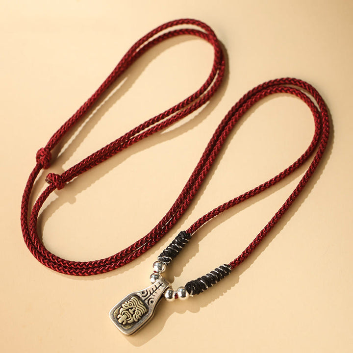 Buddha Stones Tibetan 925 Sterling Silver Zakiram Goddess of Wealth Protection Rope Necklace Pendant - Red Rope - image 1