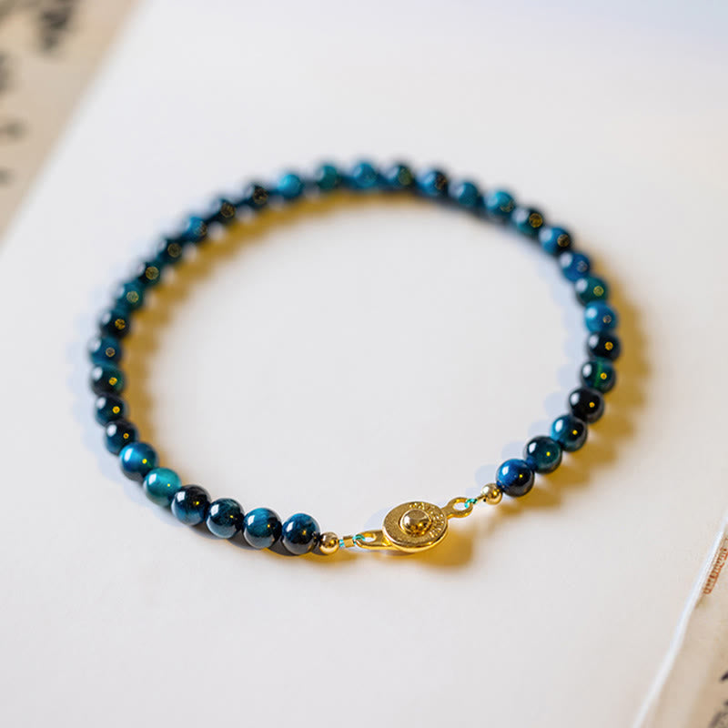 Buddha Stones Natural Blue Tiger Eye Stone Protection Chain Bracelet