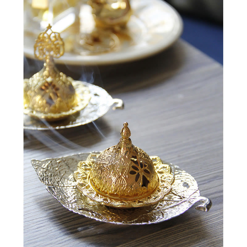 Tibetan Gold Mini Leaf Coaster Meditation Incense Burner - image 19