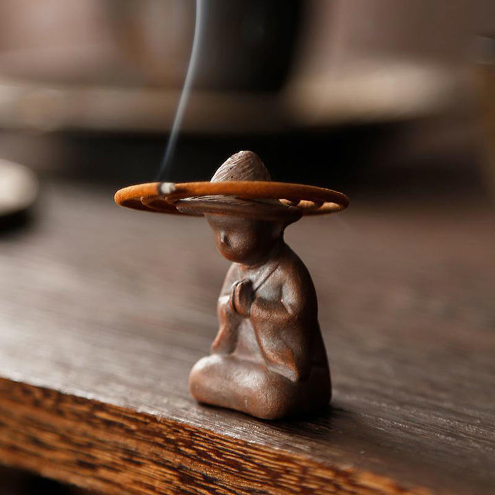 Small Person Meditation Ceramic Spiritual Healing Incense Burner - image 6