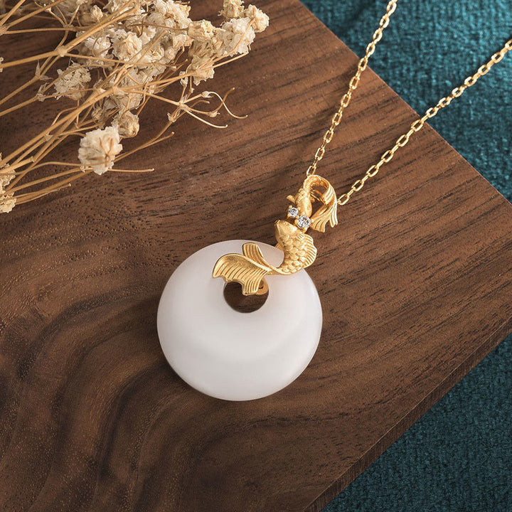 Buddha Stones White Jade Koi Fish Wealth Prosperity Necklace Pendant - image 3