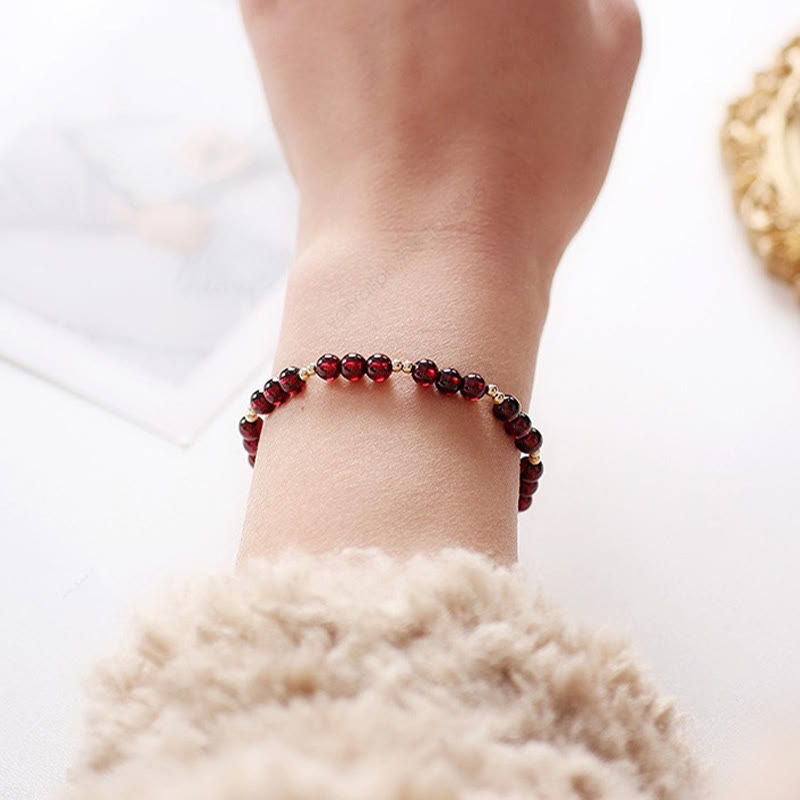 Buddha Stones 14K Gold Plated Alloy Natural Garnet Calm Bracelet - image 6
