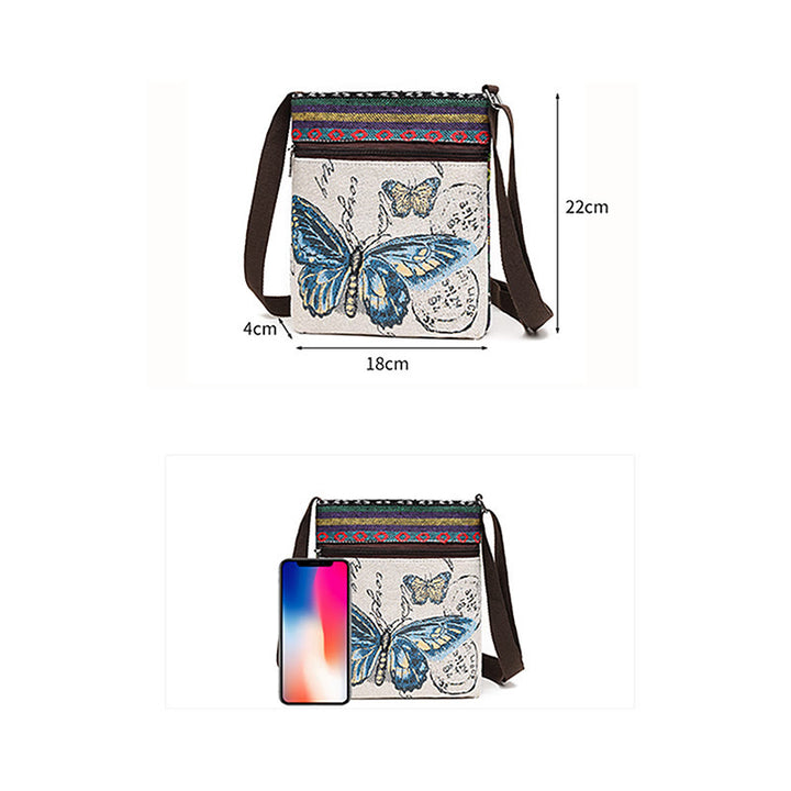 Elephant Butterfly Embroidered Canvas Tote Bag Shoulder Bag Crossbody Bag