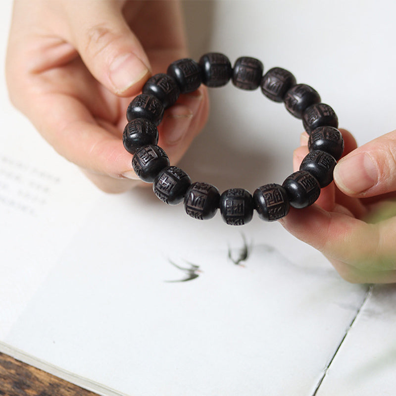 Buddha Stones Tibet Ebony Wood Om Mani Padme Hum Engraved Balance Bracelet