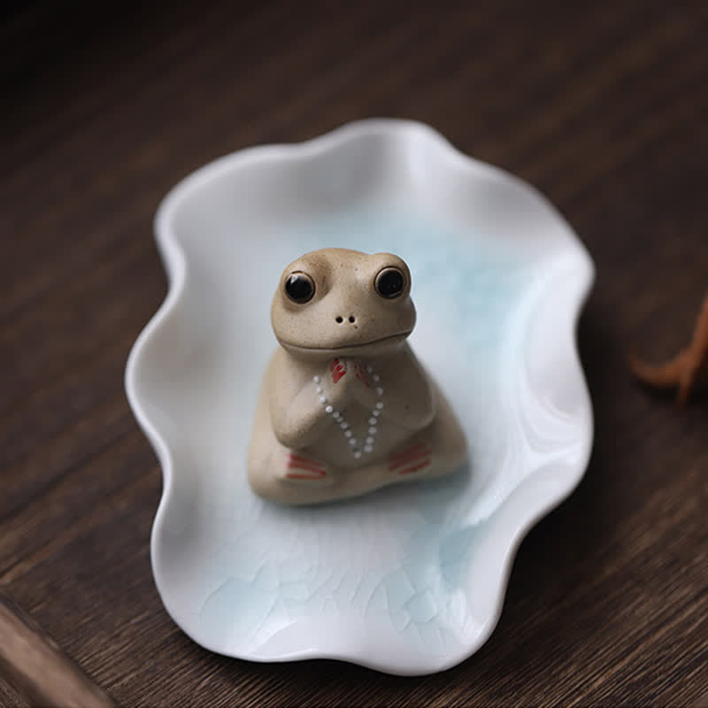 Meditating Ceramic Small Frog Statue Decoration - image 7