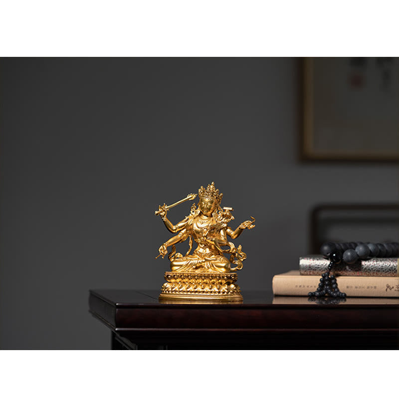 Four-armed Manjusri Bodhisattva Gold Figurine Compassion Serenity Copper Statue Home Decoration - image 13