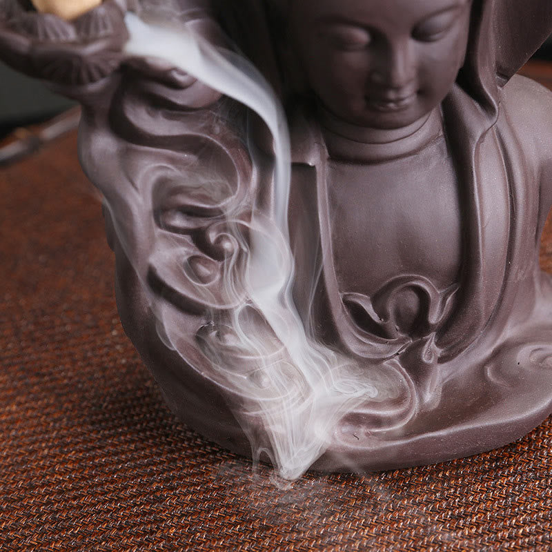Buddha Stones Tibetan Avalokitesvara Buddha Lotus Healing Backflow Smoke Fountain Incense Burner - image 3