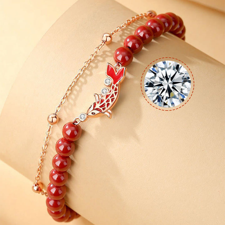 Buddha Stones 925 Sterling Silver Lucky Koi Fish Cinnabar Zircon Prosperity Double Layer Chain Bracelet - image 9