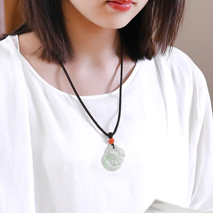 Year of the Rabbit White Jade Crescent Moon Protection Necklace Pendant