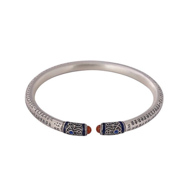 Buddha Stones 999 Sterling Silver Heart Sutra Engraved Red Agate Protection Bracelet Bangle - image 6