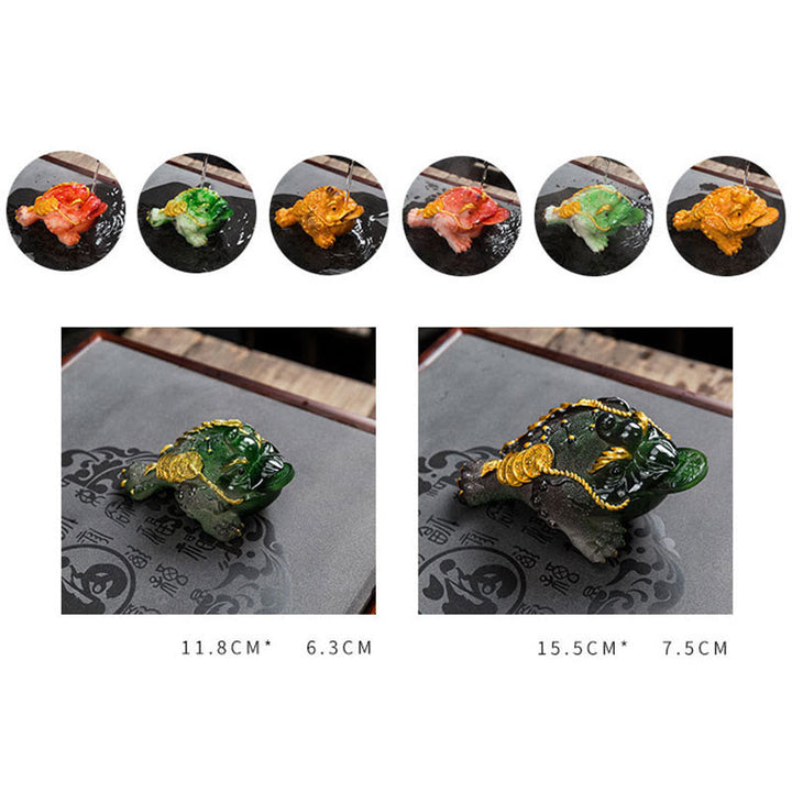 Buddha Stones Color Changing FengShui Wealth Lucky Frog Copper Coin Tea Pet Resin Figurine Decoration - image 24