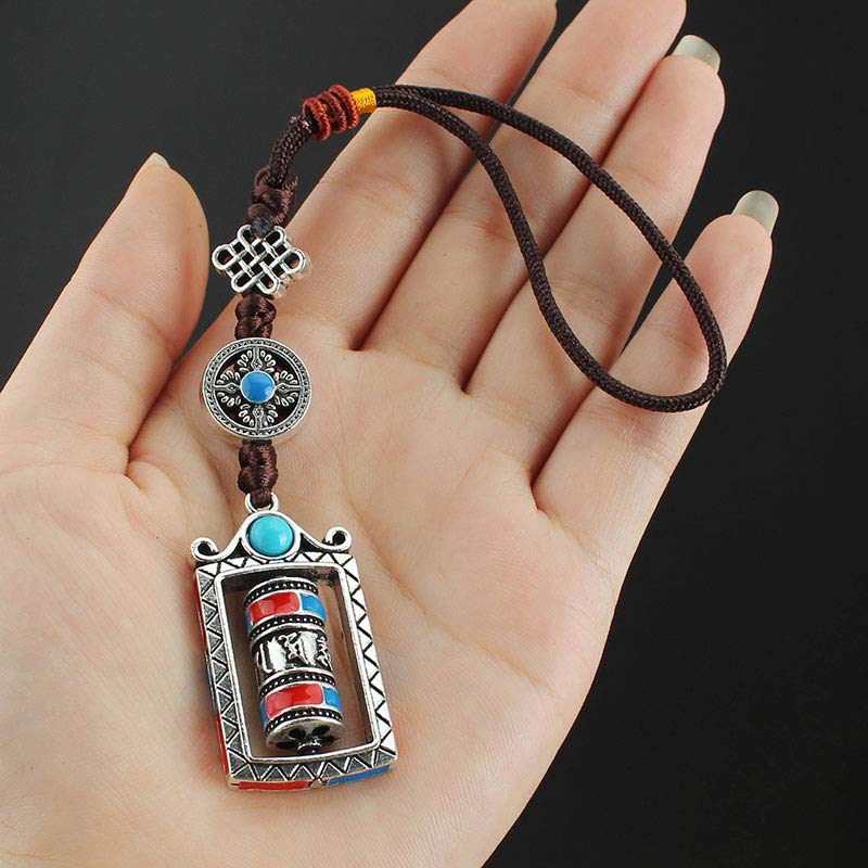 Six True Words Prayer Wheel Rotation Knot Blessing Keychain Decoration - image 3