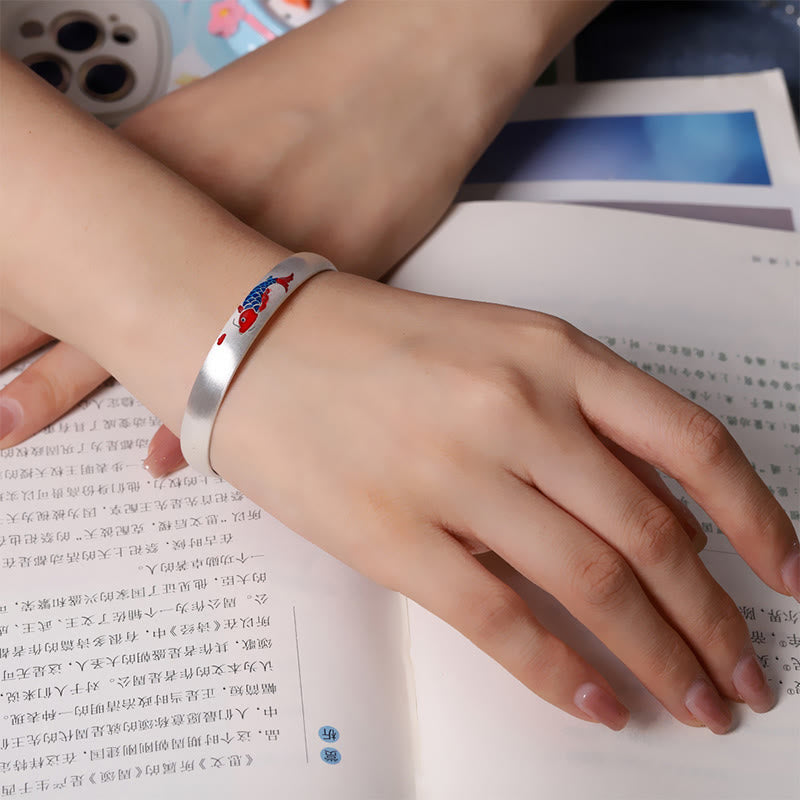 Buddha Stones 999 Sterling Silver Koi Fish Luck Cuff Bracelet Bangle - image 3