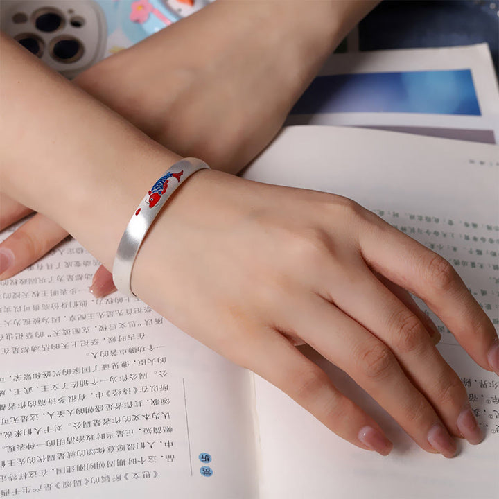 Buddha Stones 999 Sterling Silver Koi Fish Luck Cuff Bracelet Bangle - image 3