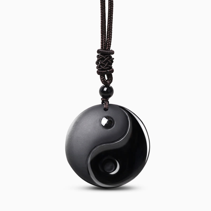 Buddha Stones Black Obsidian Taoism Five Sacred Mountains Nine-Character Mantra Carved Purification Yin Yang Necklace Pendant - image 2