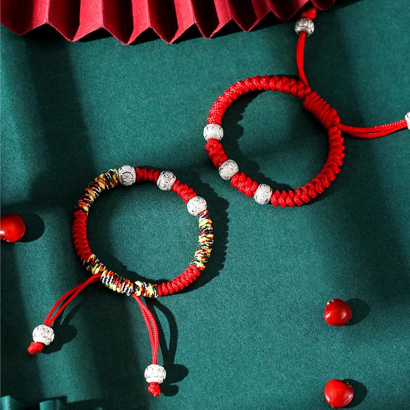 Buddha Stones 925 Sterling Silver King Kong Knot Multicolored Red String Strength Handmade Braided Kids Child Bracelet - image 1