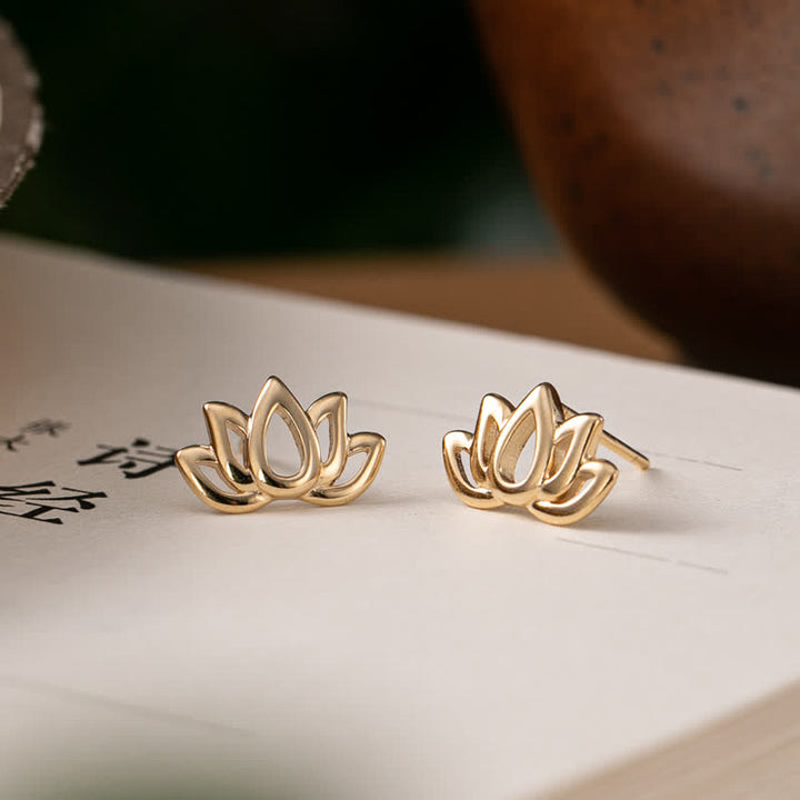 Buddha Stones 925 Sterling Silver Lotus Flower Blessing Earrings - Silver - image 1