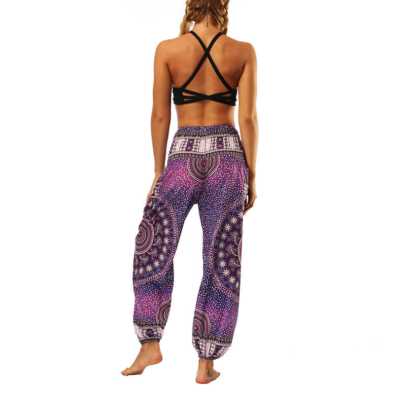 Buddha Stones Boho Loose Geometric Elephant Pattern Harem Trousers Women's Yoga Pants