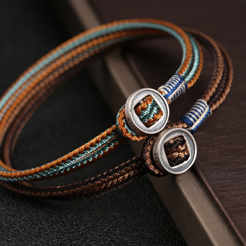 Buddha Stones  925 Sterling Silver Handmade Button Protection Weave String Bracelet - image 3