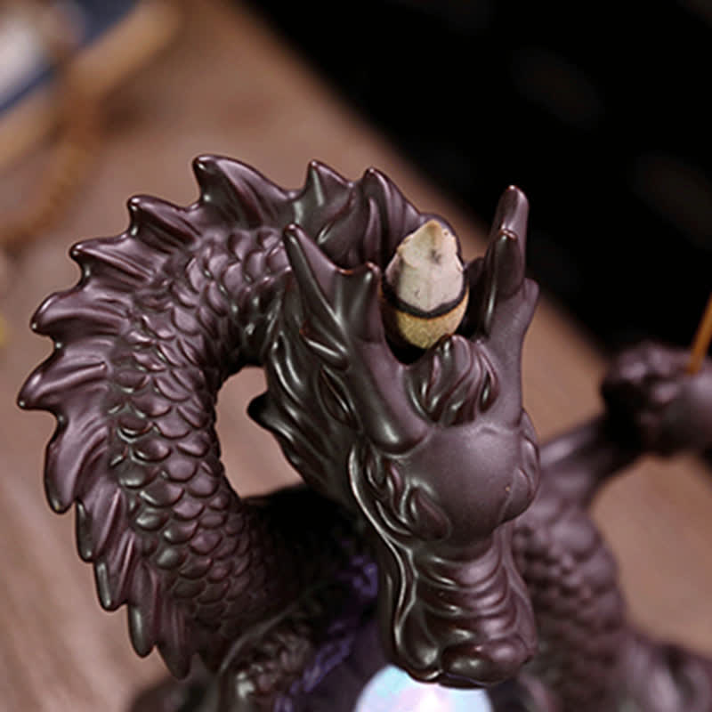 Auspicious Dragon Ceramic Backflow Smoke Fountain Meditation Healing Incense Burner Led Ball Decoration - image 7