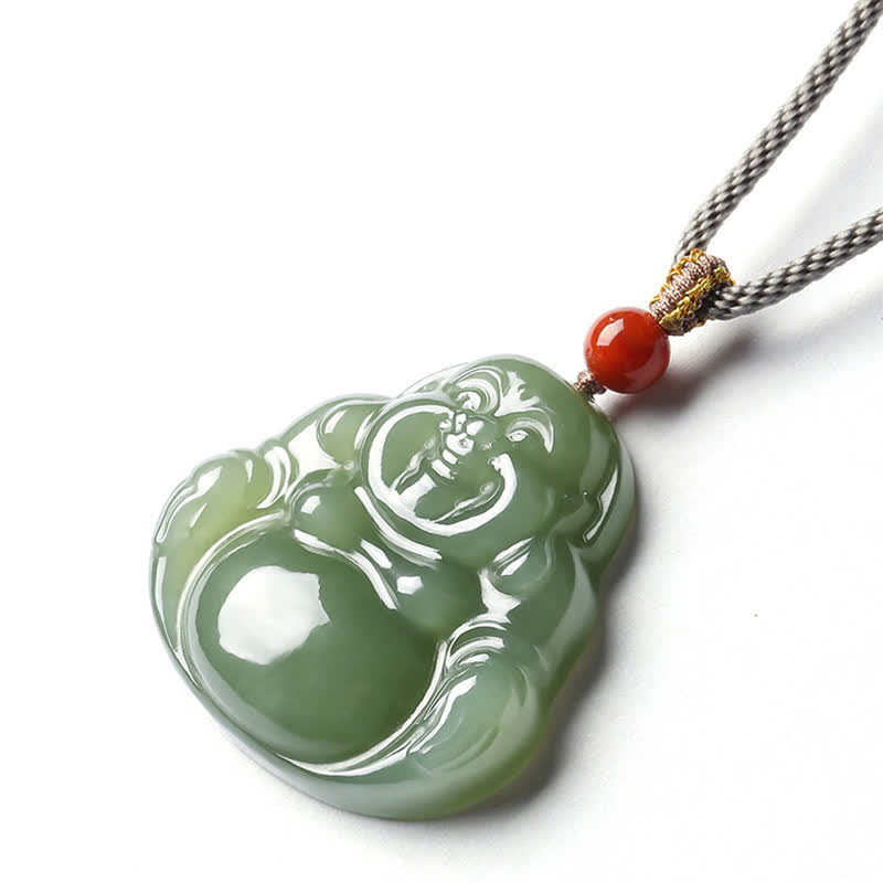 Laughing Buddha Hetian Jade Abundance Necklace String Pendant - image 8