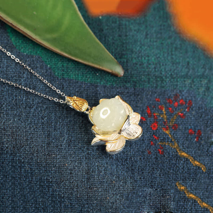 White Jade Lotus Flower Happiness Necklace - image 7