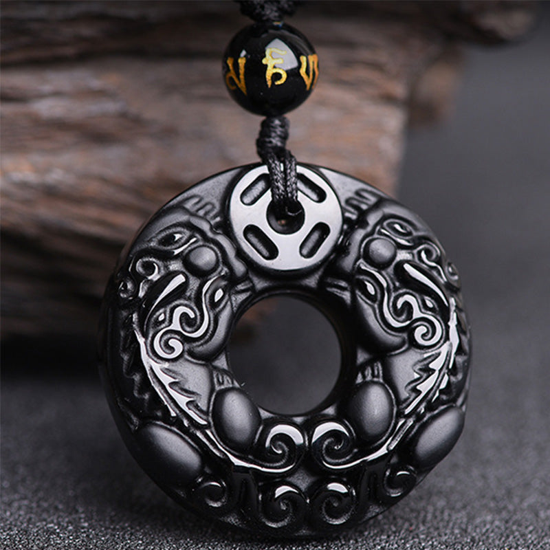 Buddha Stones Pixiu Obsidian Wealth Pendant Necklace - Obsidian - image 1