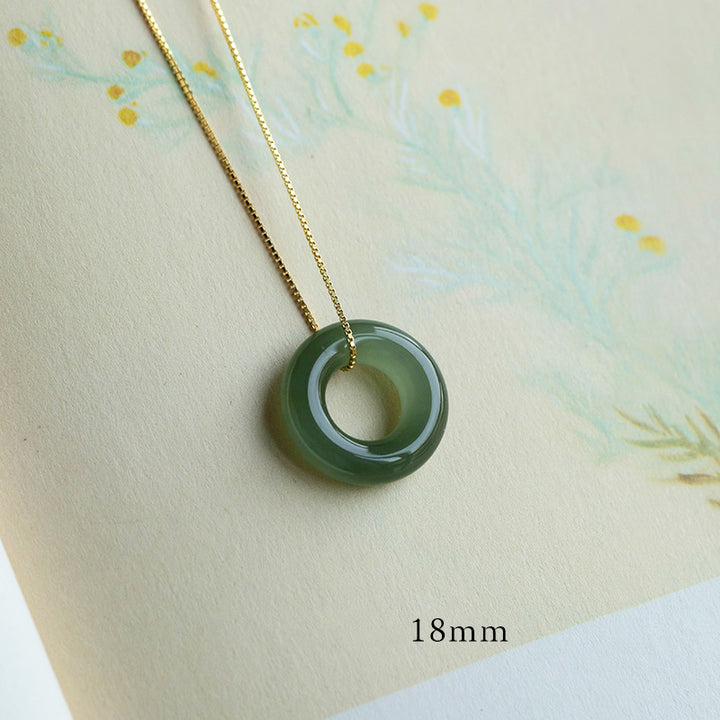 Buddha Stones Natural Round Jade Peace Buckle Luck Abundance Necklace Pendant - Cyan Jade - 18mm - image 10