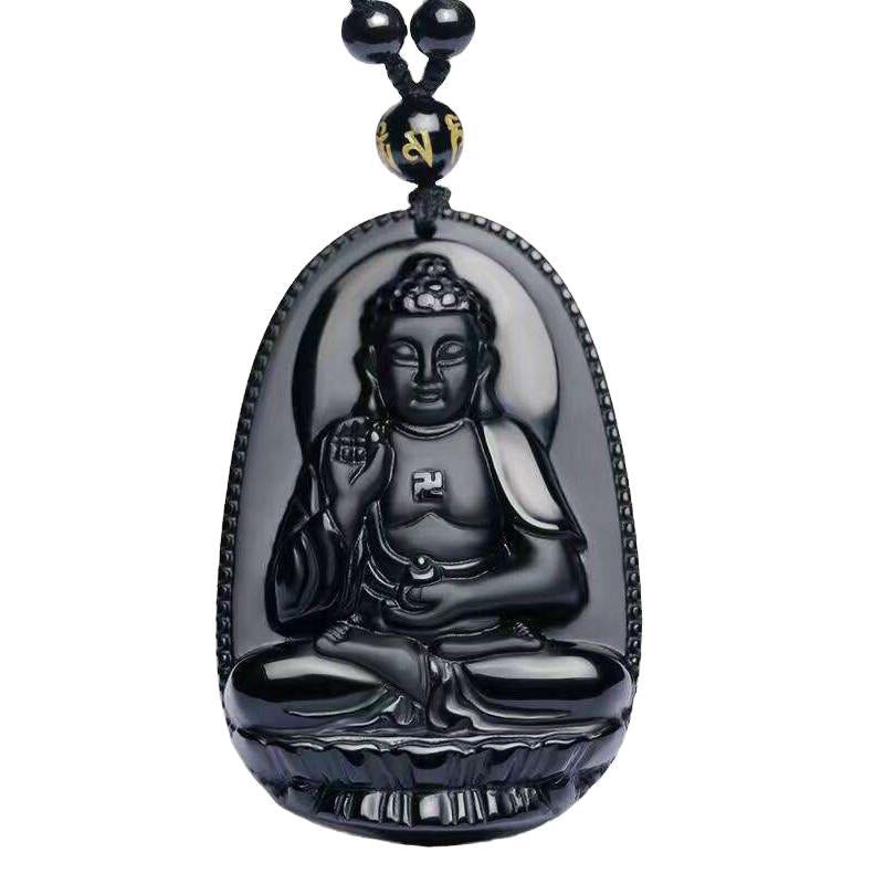 Buddha Stones Chinese Zodiac Obsidian Buddha Amulet Protection Pendant Necklace - image 9